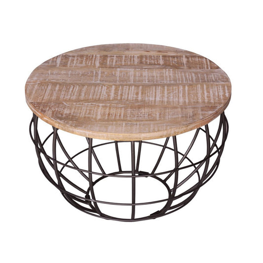 Handgemaakte salontafel met metalen roosterframe - licht oud hout
