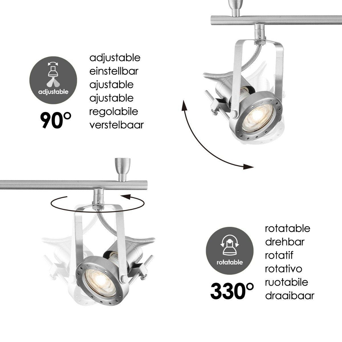 Home Sweet Home LED Surface-mounted spotlight Robo 4 - dimmable - brushed steel