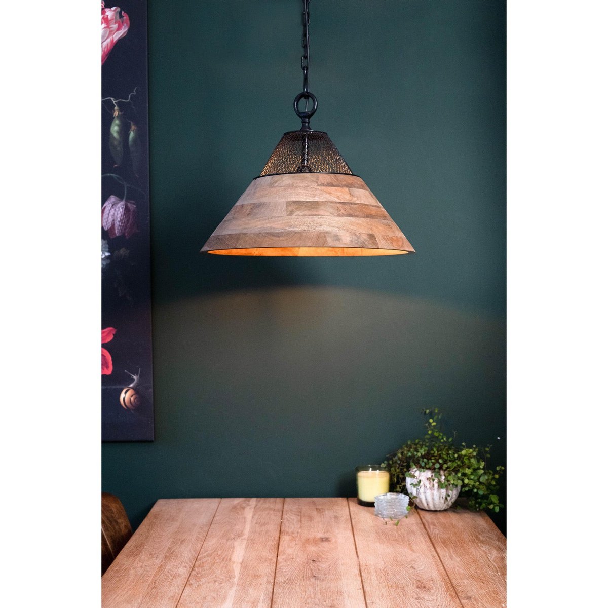 Hanging lamp TONY natural wood + matt black Ø50x30cm