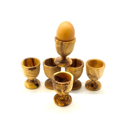 Set van 6 - klassieke eierdopjes van olijfhout