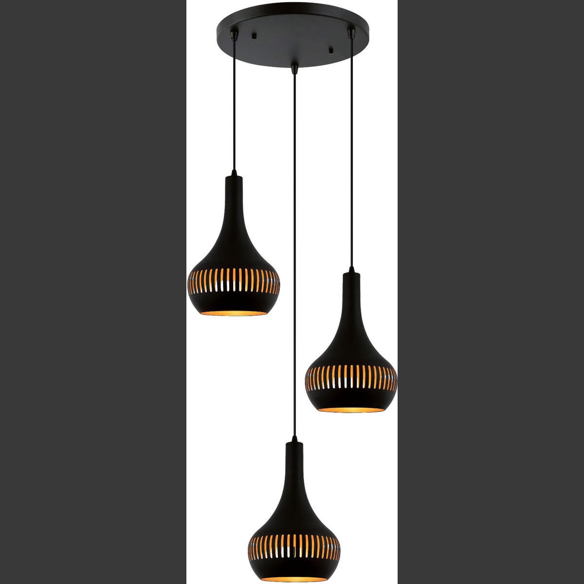 Hanging lamp, 3-light, H340 black