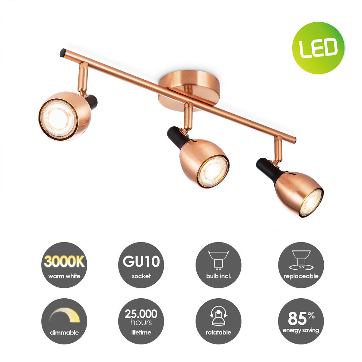 Home Sweet Home LED Surface-mounted spotlight Novi 3 - incl. dimmable LED lamp - Copper