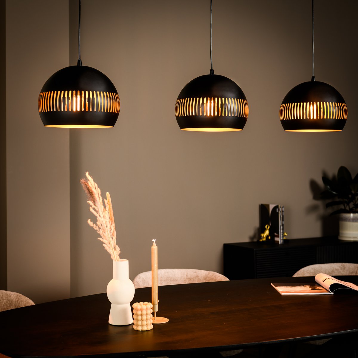 Hanging lamp, 3-light, H340 black