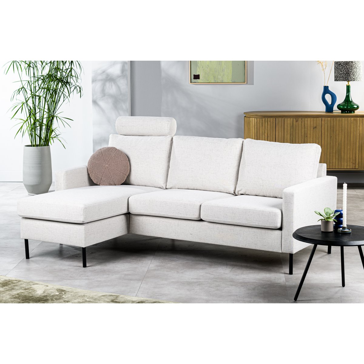 3 seater sofa CL L+R, with headrest, fabric Valente, V920 natural