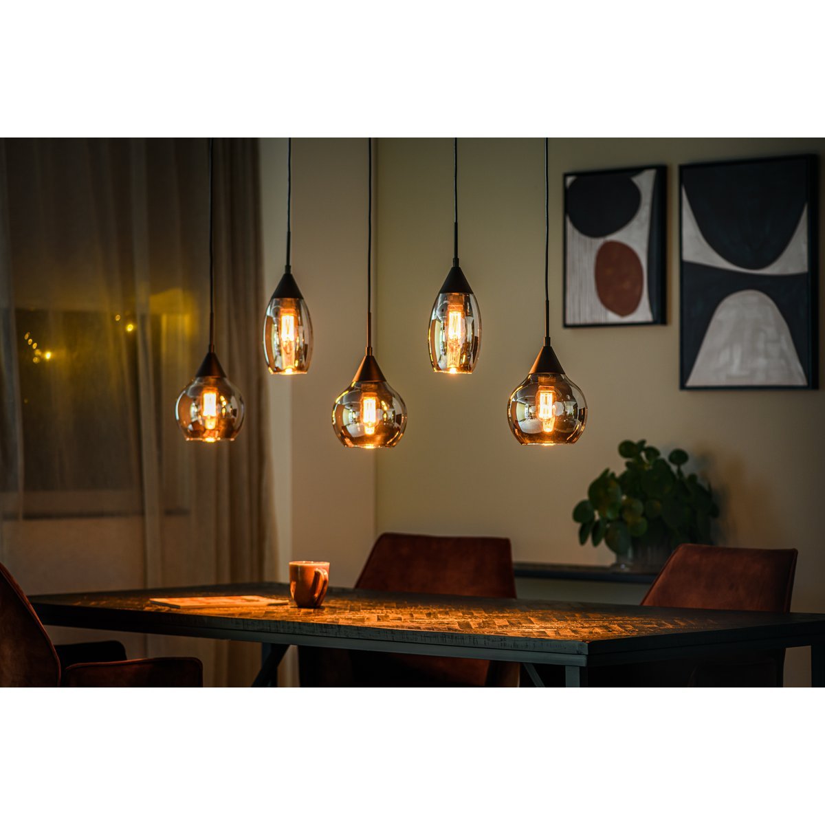 Hanglamp - 5-lichts - smoke glas