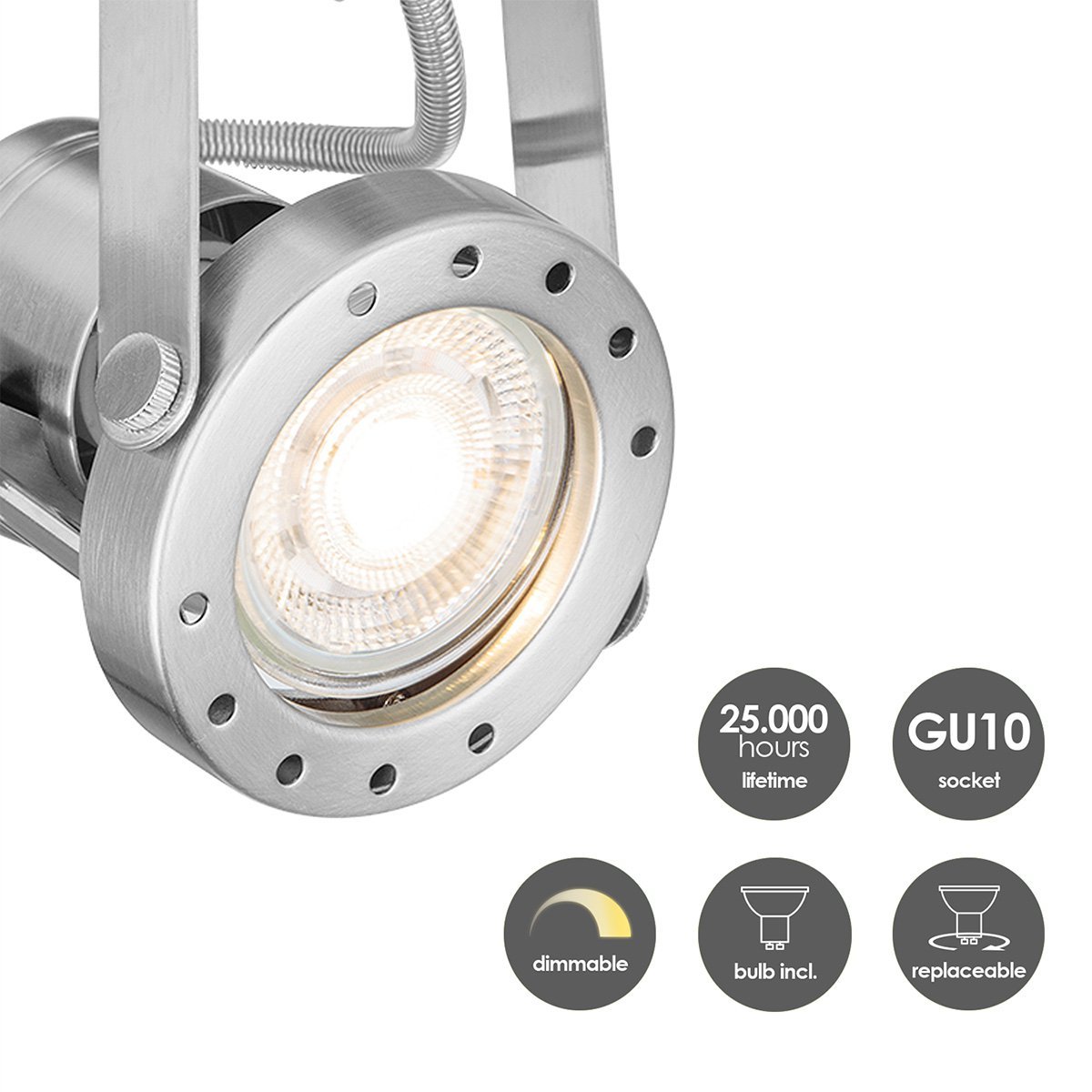 Home Sweet Home LED Surface-mounted spotlight Robo 4 - dimmable - brushed steel