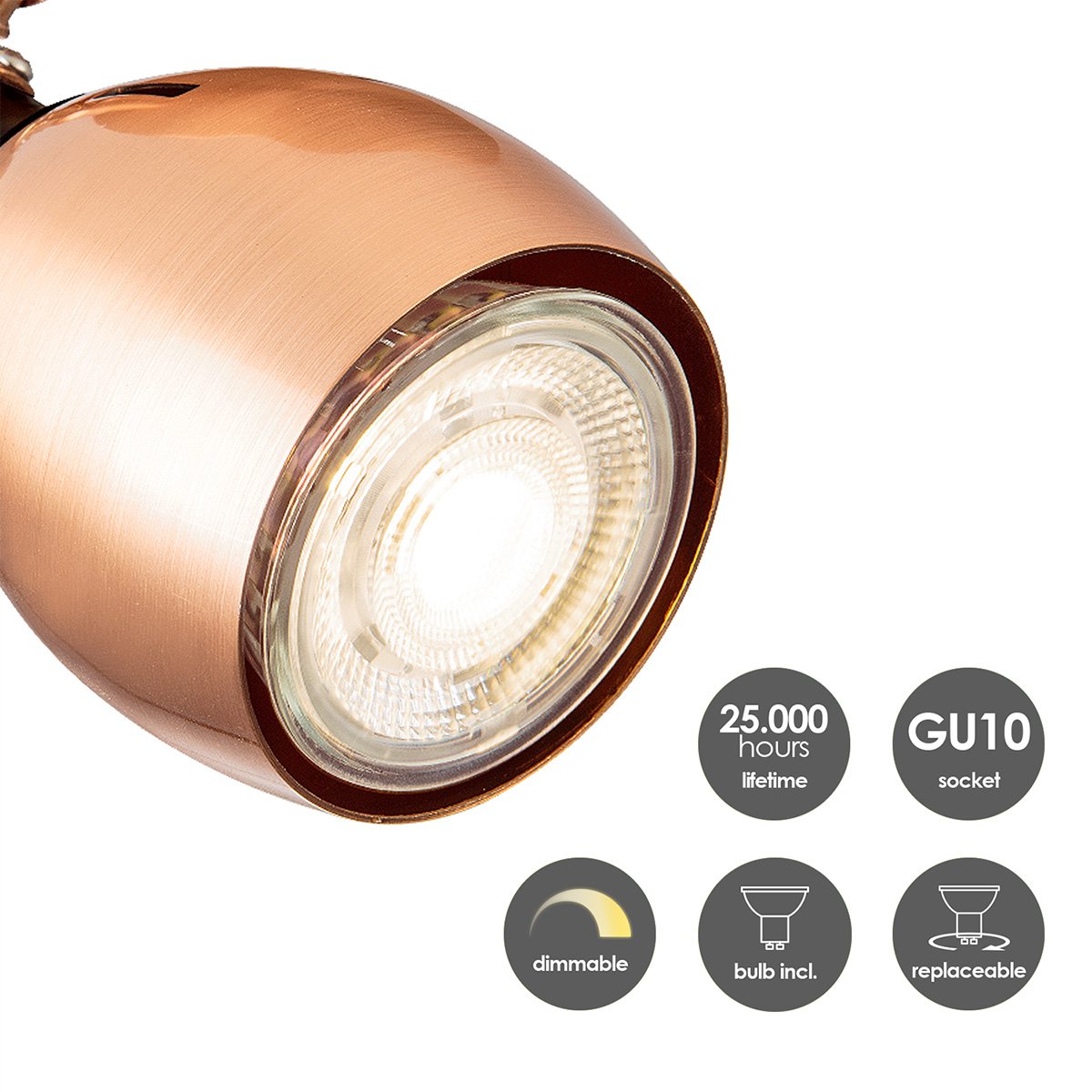 Home Sweet Home LED Surface-mounted spotlight Novi 3 - incl. dimmable LED lamp - Copper