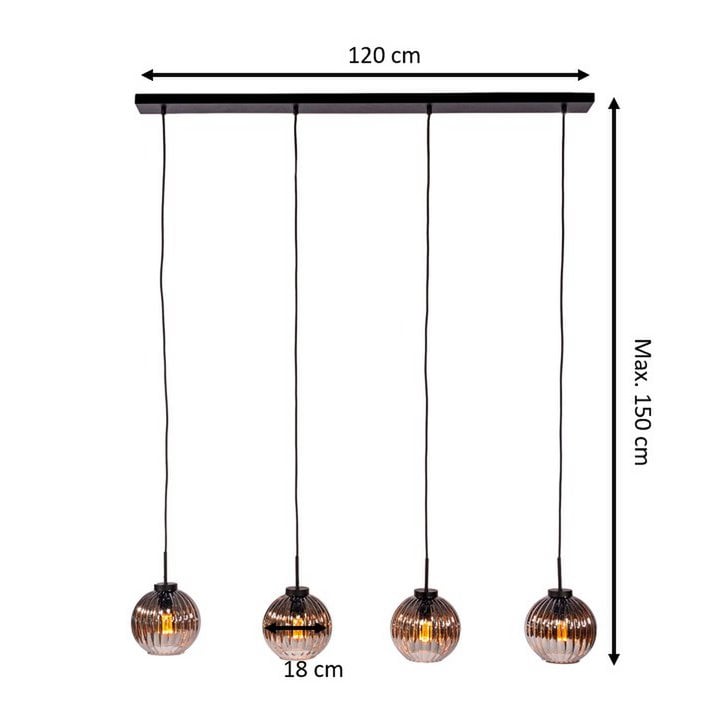 Hanglamp - 4-lichts - smoke glas
