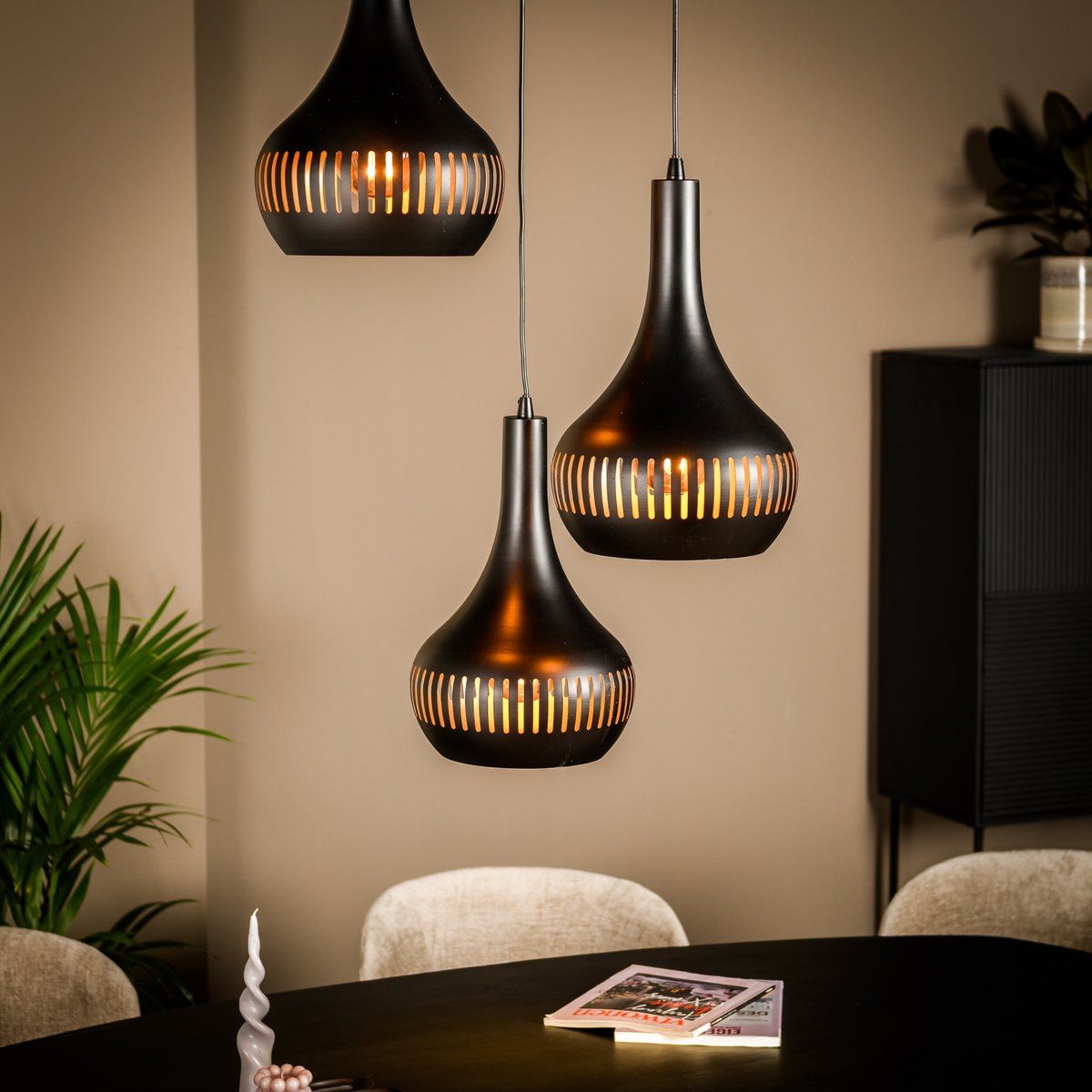 Hanging lamp, 3-light, H340 black