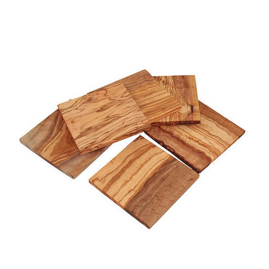 Set van 6 - vierkante onderzetters gemaakt van olijfhout